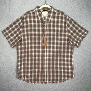 Weatherproof Vintage Shirt Men XXL Brown Button Plaid Casual Classic 100% Cotton